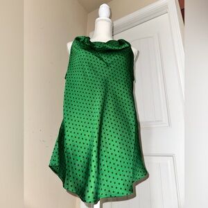 Dalia Collection Green with black polka dots sleeveless drop neck blouse